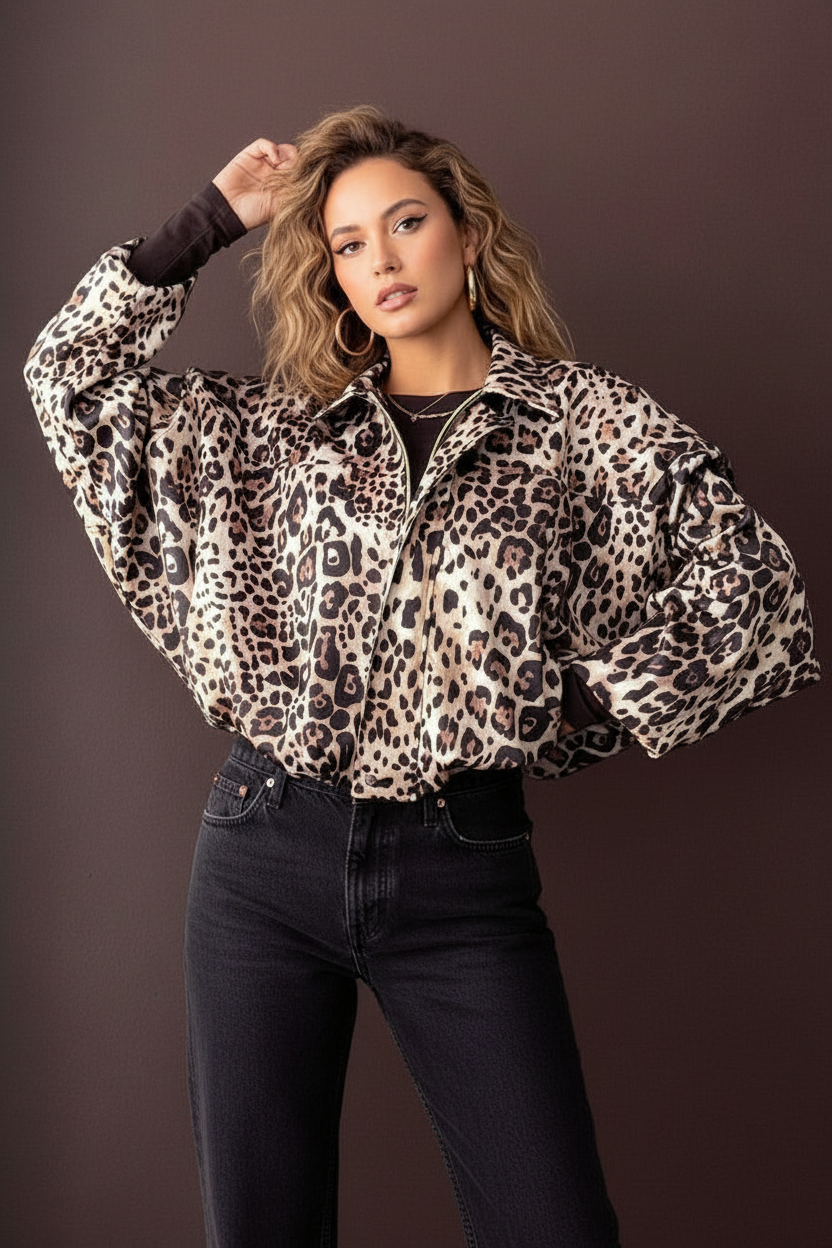 OVERSIZE JACKE IN SATINOPTIK MIT ANIMALPRINT