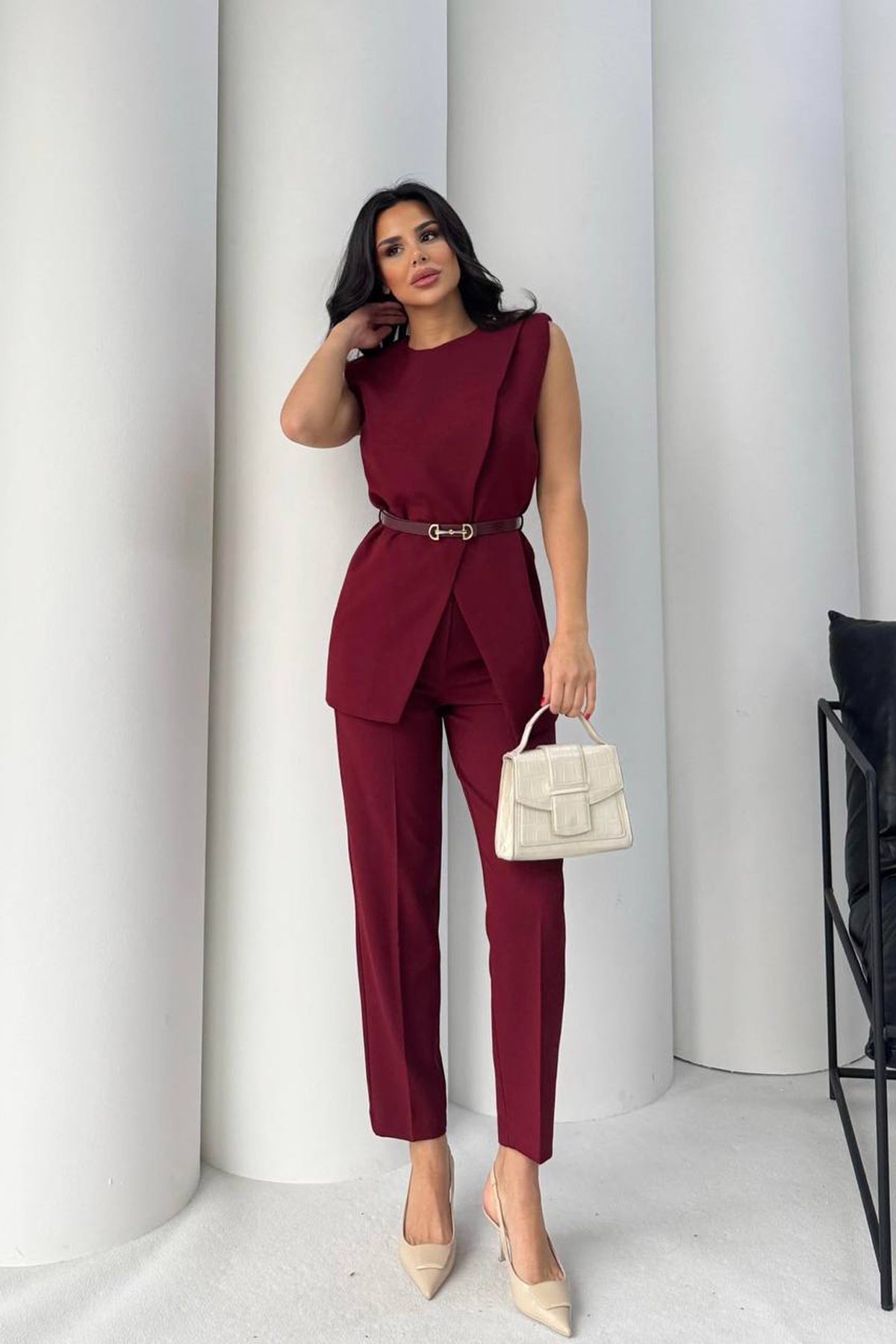 Eleganter Bordeaux Zweiteiler Set