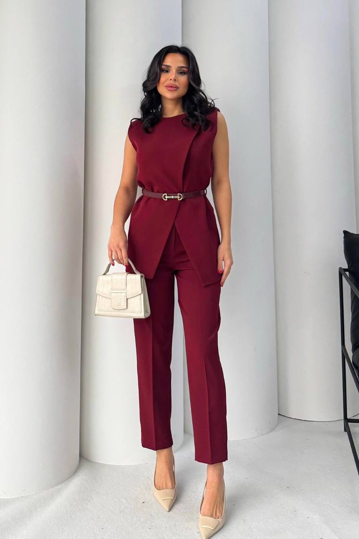 Eleganter Bordeaux Zweiteiler Set