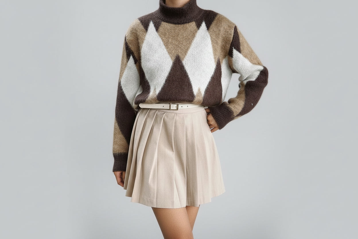 Gemusterter Strickpullover in Braun-Weich