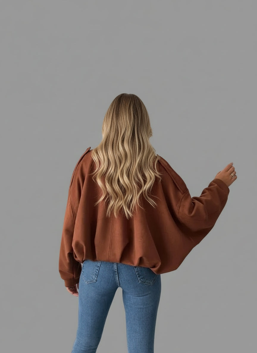 Oversize Jacke in Braun - Wildleder-Optik